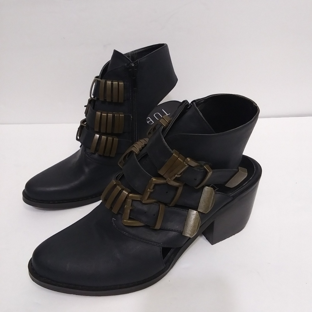 Tobi Black Open Back Bootie with Bronze Hardware